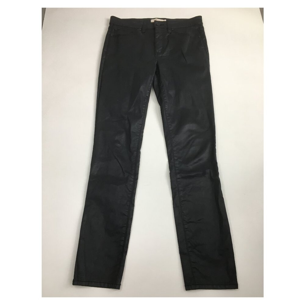 TORY BURCH Black Coated Denim 5 Pocket Logo Hardware Jeans